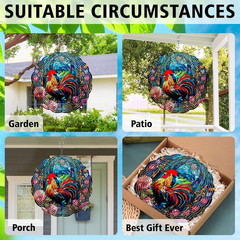 44memory Rooster Yard and Garden Wind Spinner, Unique 3D Hanging Rooster Wind Spinner - Image 5